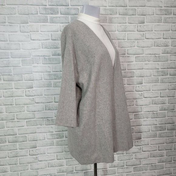 Enfold Dress 36 Wool Oversized Mock Neck Deep V White Cutout Long Sleeve - Picture 4 of 9